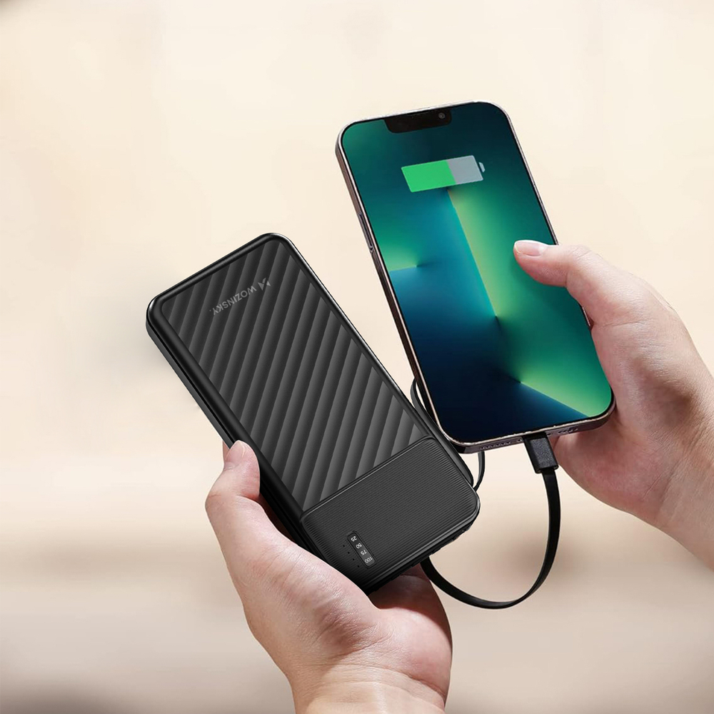 Wozinsky W11-B 10000mAh 10W Powerbank beépített kábelekkel és zseblámpával - Fekete-2