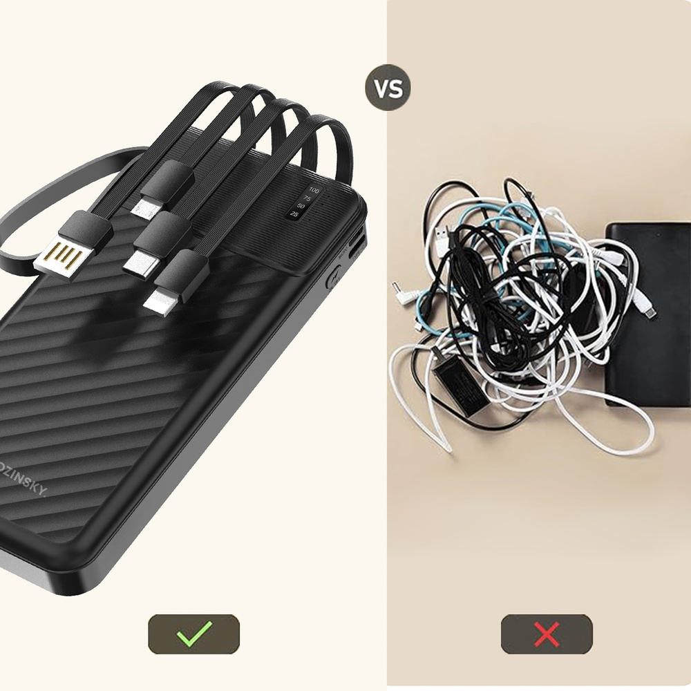 Wozinsky W11-B 10000mAh 10W Powerbank beépített kábelekkel és zseblámpával - Fekete-4