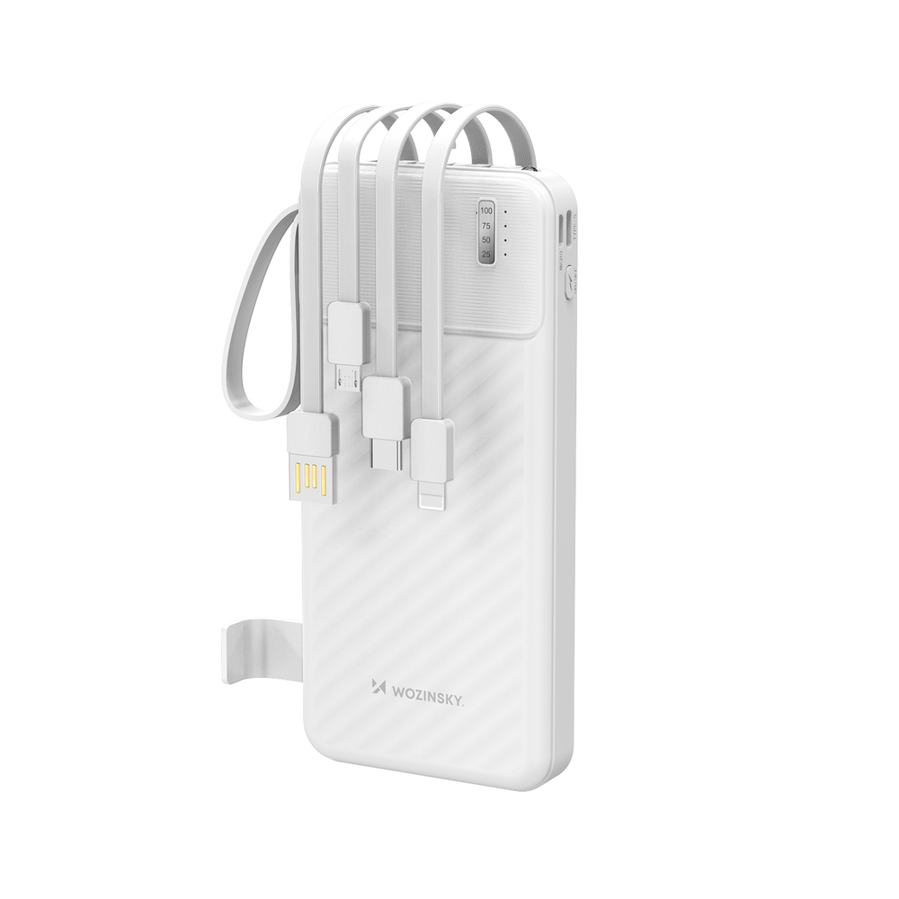 Wozinsky W11-W 10000mAh 10W Powerbank beépített kábelekkel és zseblámpával - Fehér-0