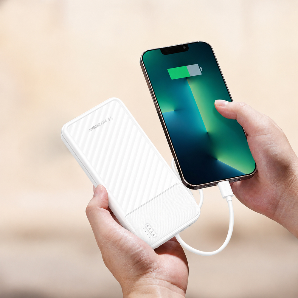 Wozinsky W11-W 10000mAh 10W Powerbank beépített kábelekkel és zseblámpával - Fehér-2