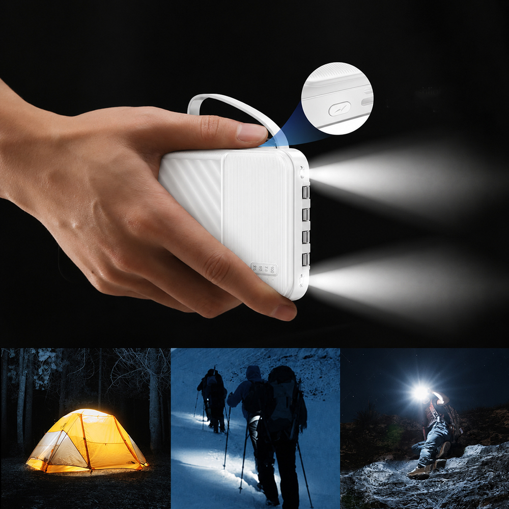 Wozinsky W11-W 10000mAh 10W Powerbank beépített kábelekkel és zseblámpával - Fehér-3