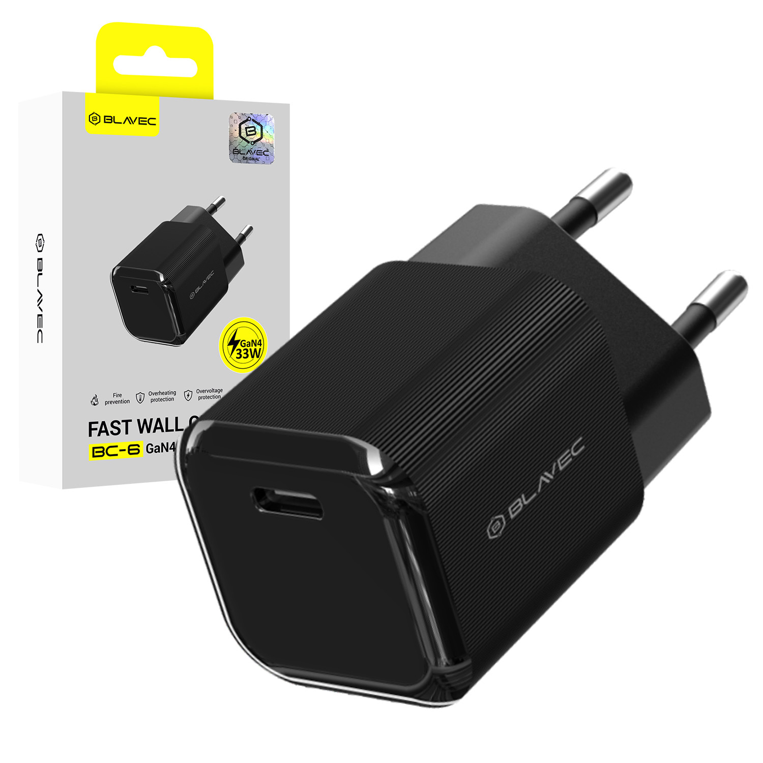 Blavec fali töltő BC-6 GaN4 - Type C - PD QC 33W 3A (TCBC6G4-CB333A) fekete-0