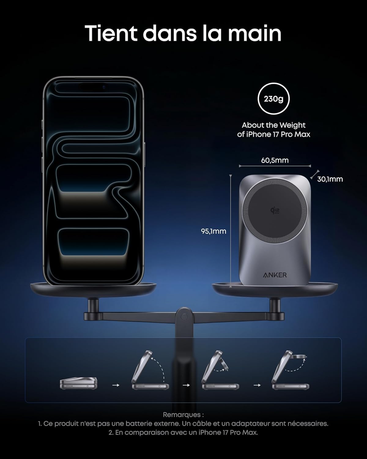 Vezeték nélküli töltőállomás Anker Prime MagGo 3in1, 25W, 1.67A, fekete A25N1 magsafe-1