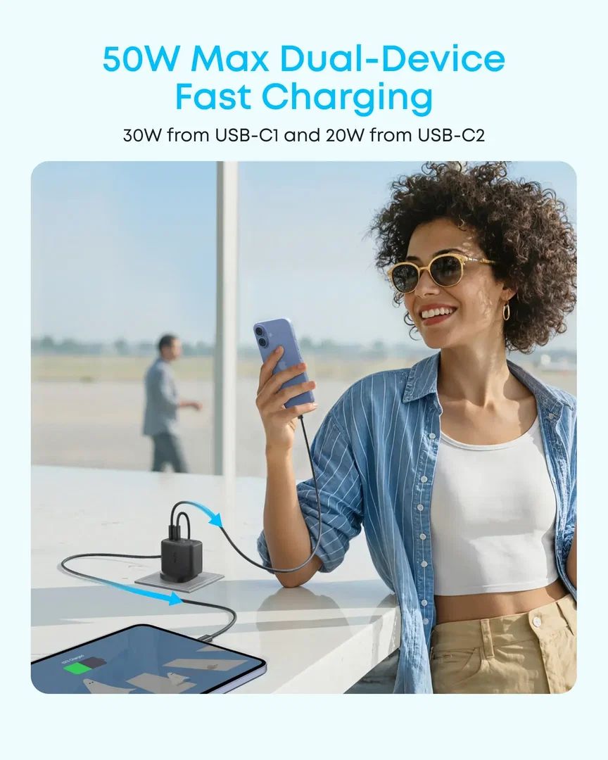 Anker Zolo fali töltő, 50W, 3A, 2 x USB-A - 2 x USB-C, fehér-3