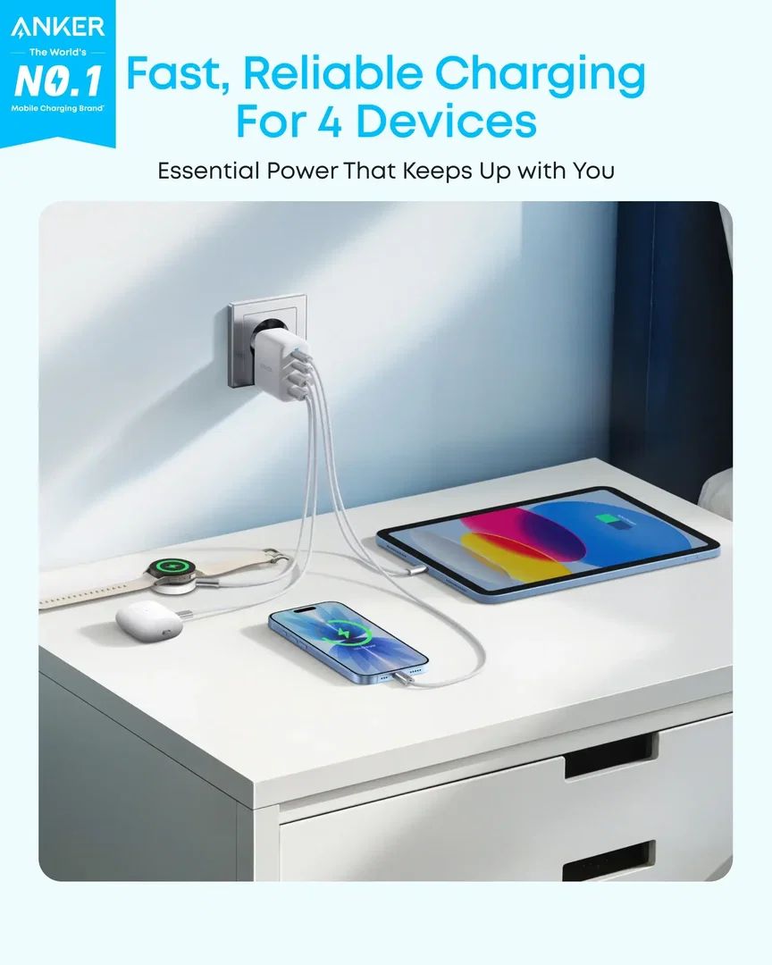 Anker Zolo fali töltő, 50W, 3A, 2 x USB-A - 2 x USB-C, fehér-4
