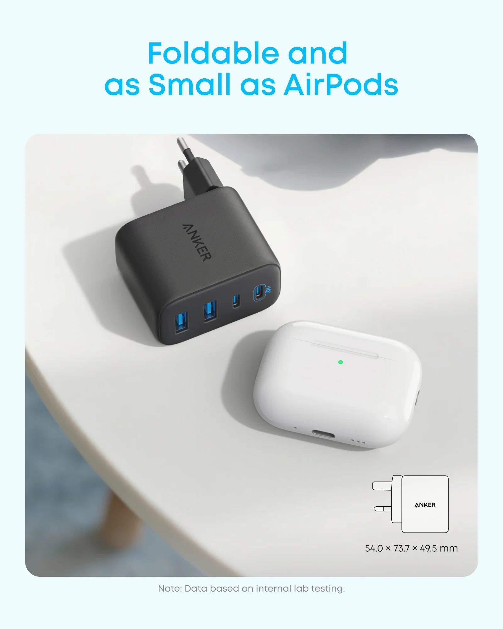 Fali töltő Anker Zolo, 50W, 3A, 2 x USB-A - 2 x USB-C, Fekete-1