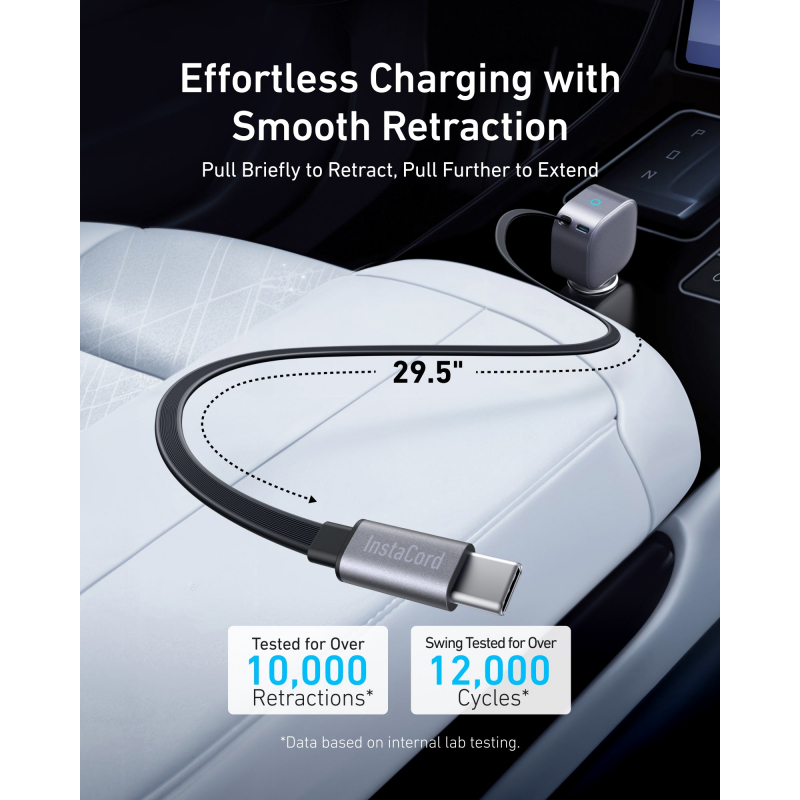 Anker Nano autós töltő, 75W, 3A, 1 x USB-C, USB-C kábellel, Szürke A2738HA2-2