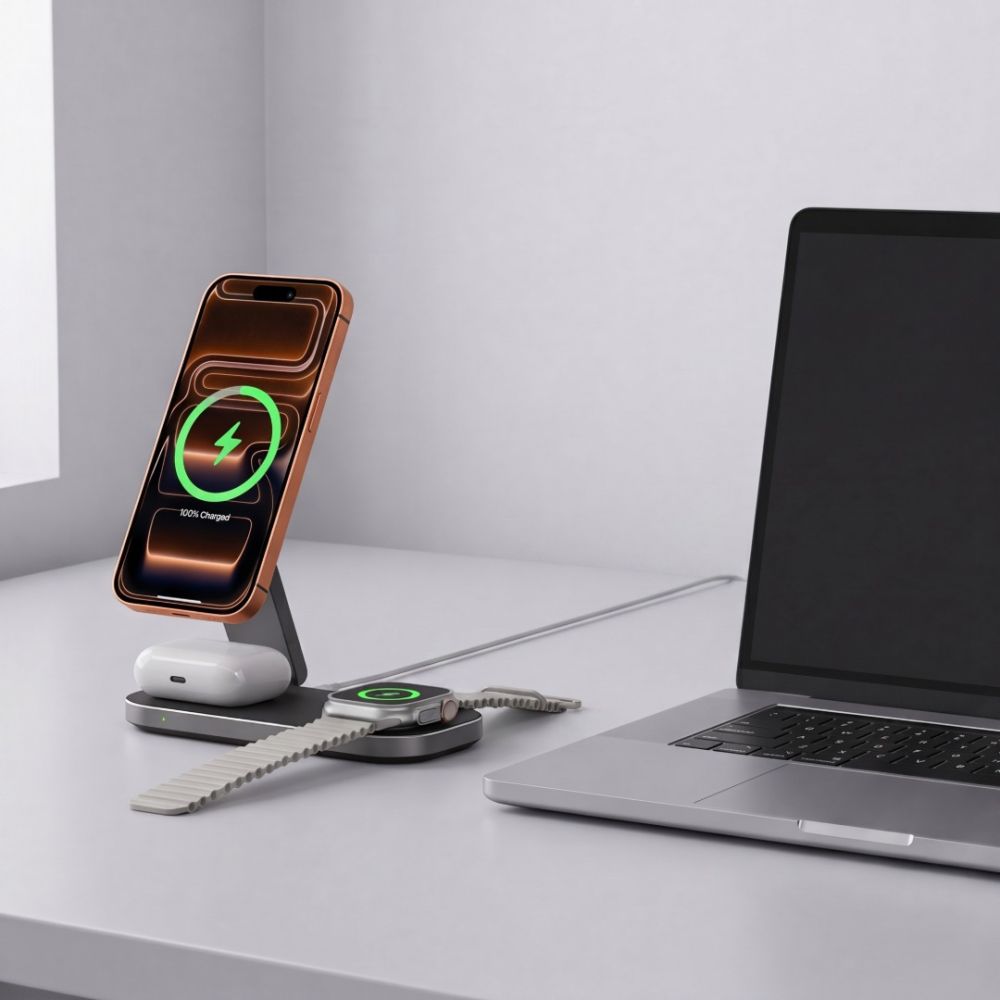 Tech-Protect A52 3 az 1-ben mágneses MagSafe vezeték nélküli töltő 25W Qi2.2 fekete-2