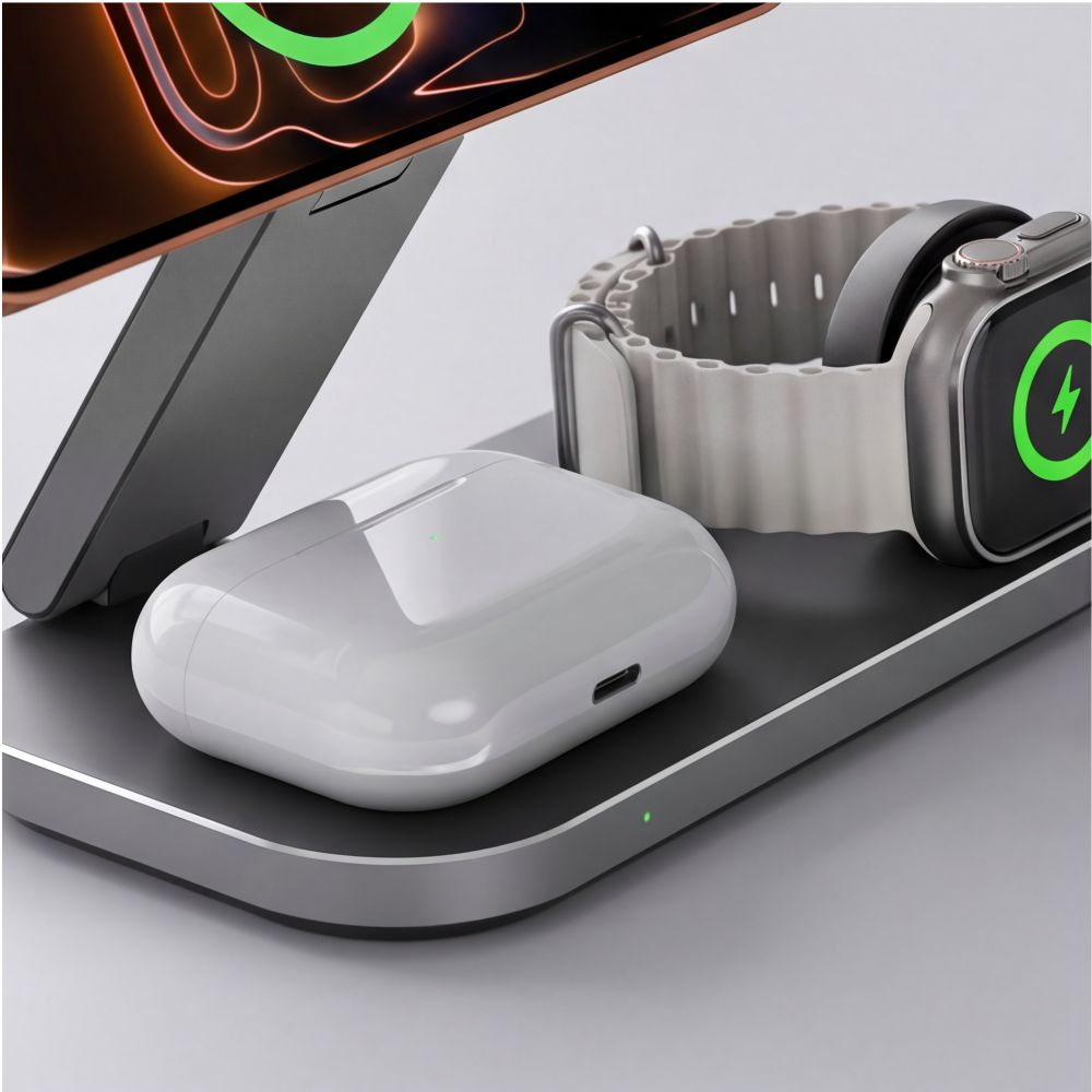Tech-Protect A52 3 az 1-ben mágneses MagSafe vezeték nélküli töltő 25W Qi2.2 fekete-1