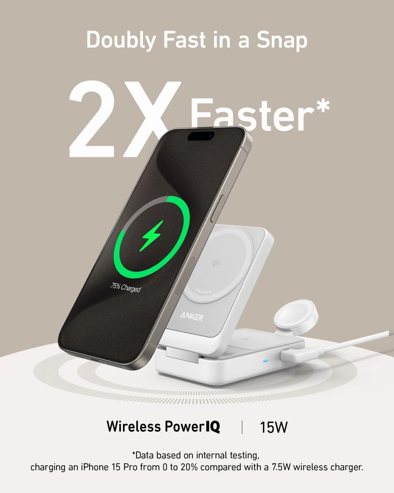 Anker Vezeték nélküli töltőállomás MagGo 3in1, 15W, 1.67A, Fehér B2557321-4