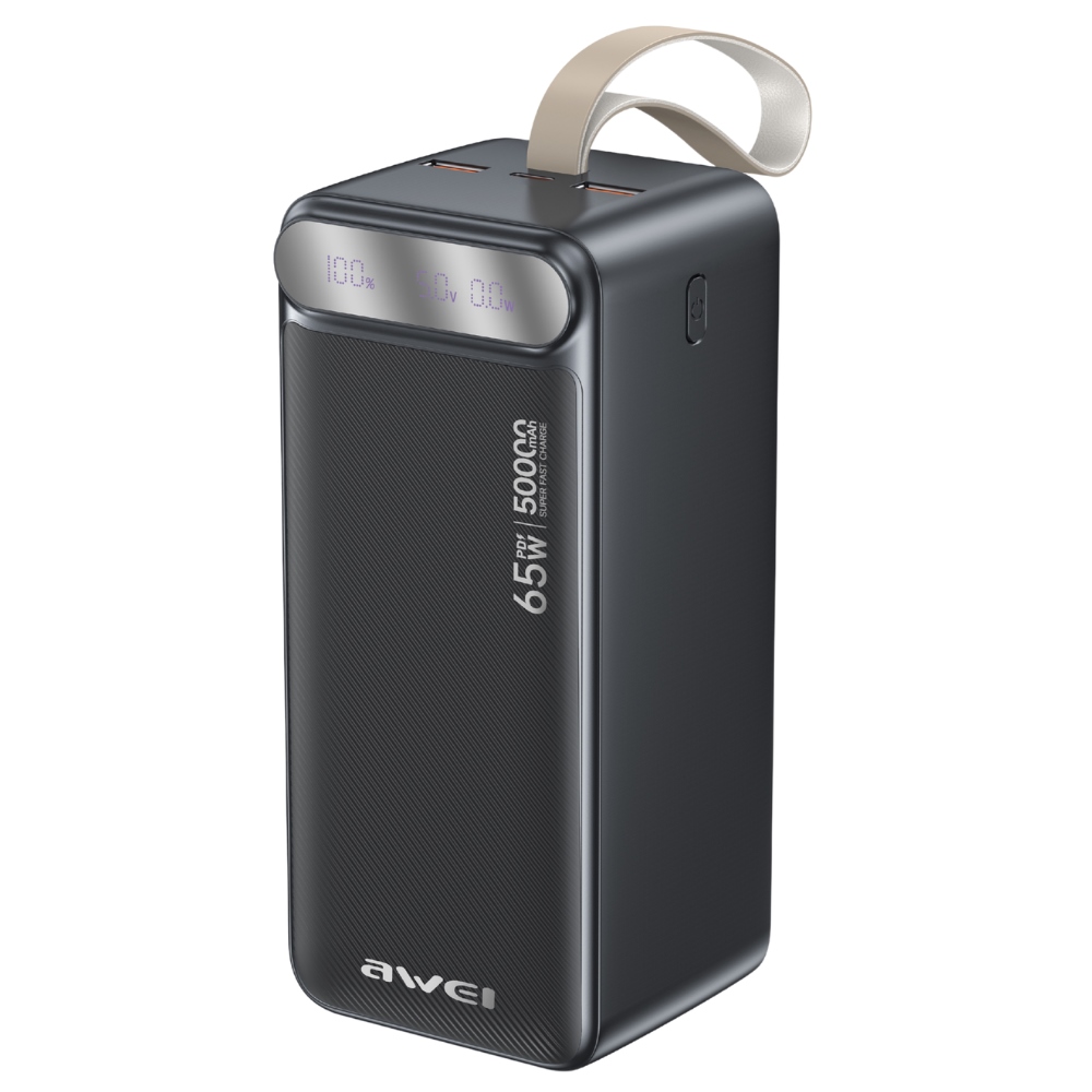 Awei PA-81 50000 mAh 65 W PD powerbank, 2× USB-A és USB-C, fekete-0