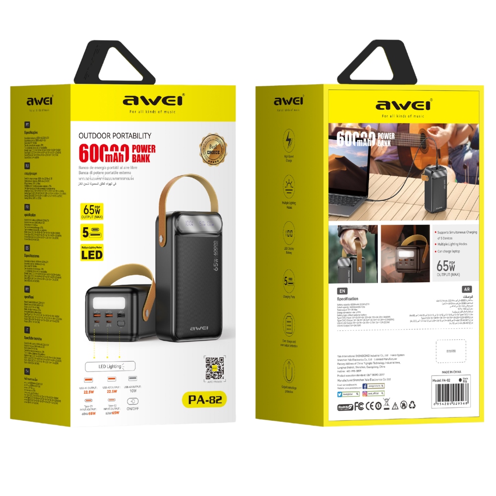 Awei PA-82 60000 mAh 65 W PD powerbank fekete-2