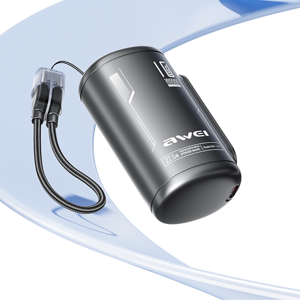 Awei WP-117 10000 mAh 22,5 W 3C 2× USB-C fekete külső akkumulátor, powerbank-1