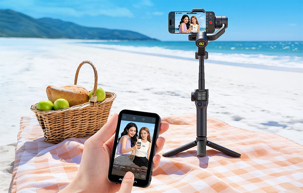 AOCHUAN S3 háromtengelyes okostelefon-gimbal kijelzővel, fekete-4