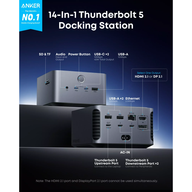 Anker Prime TB5 14 az 1-ben Thunderbolt hub, szürke-1