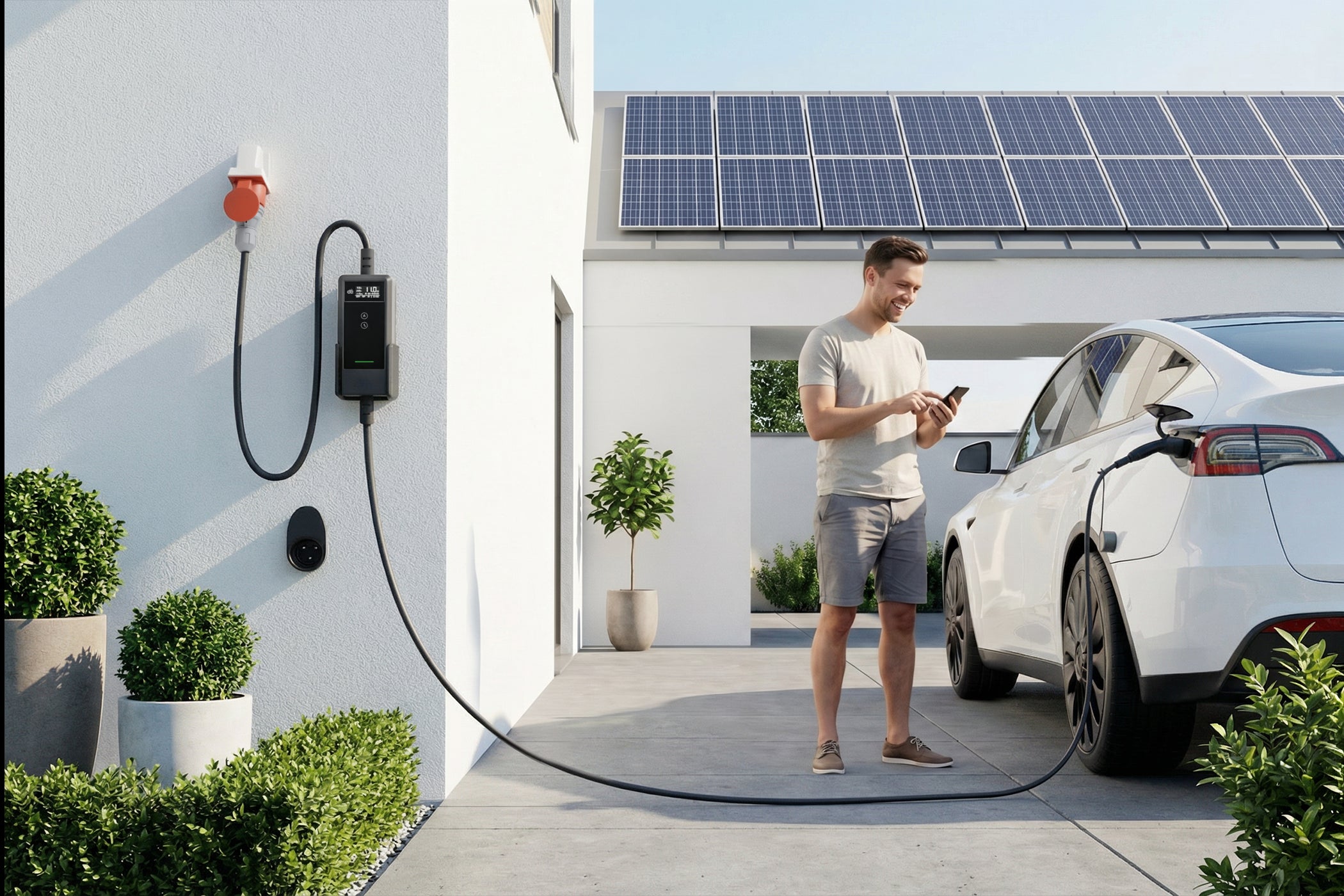 dé 11 kW hordozható elektromos autó töltő 7 m kábellel (APP VERSION) Type-2-5