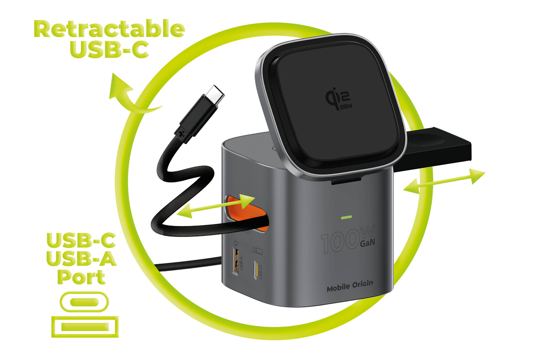 Mobile Origin PW37 6 az 1-ben összecsukható töltő, 100W Qi2 25W, MagSafe kompatibilis-2