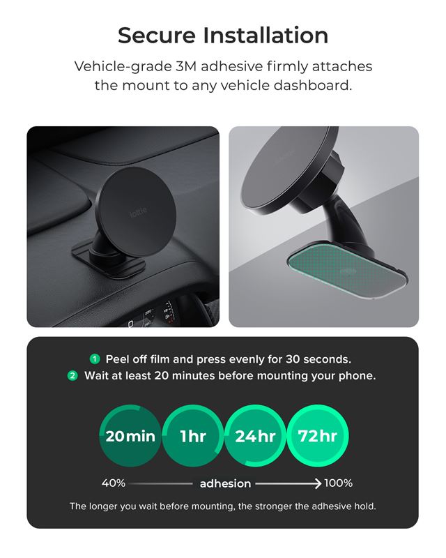 iOttie iTap 3 MagSafe süllyesztett autós tartó mágneses gyűrű adapterrel-3