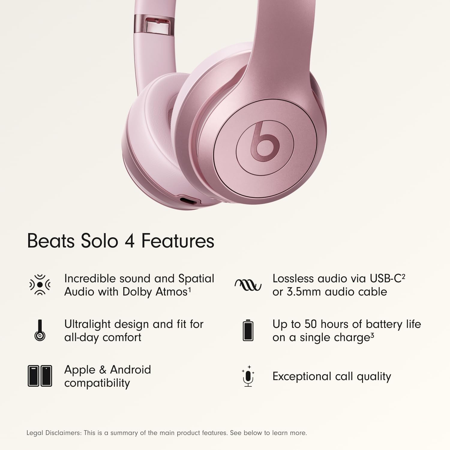 Beats Solo 4 vezeték nélküli fejhallgató metál rózsaszín MDWJ4-4