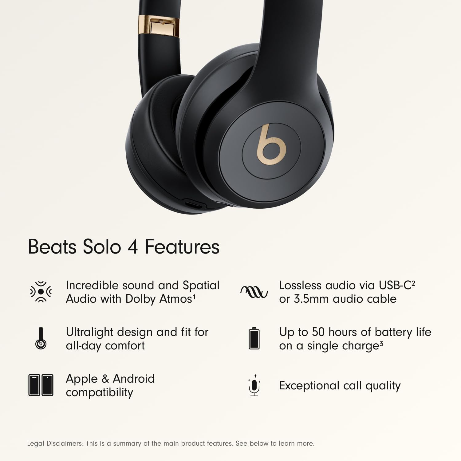 Beats Solo 4 vezeték nélküli fejhallgató matt fekete/arany MC2L4-4