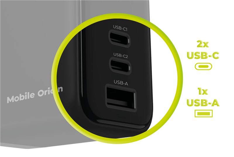 Mobile Origin PW20 65 W GaN hálózati töltő kijelzővel, 2× USB-C és USB-A, fekete-12