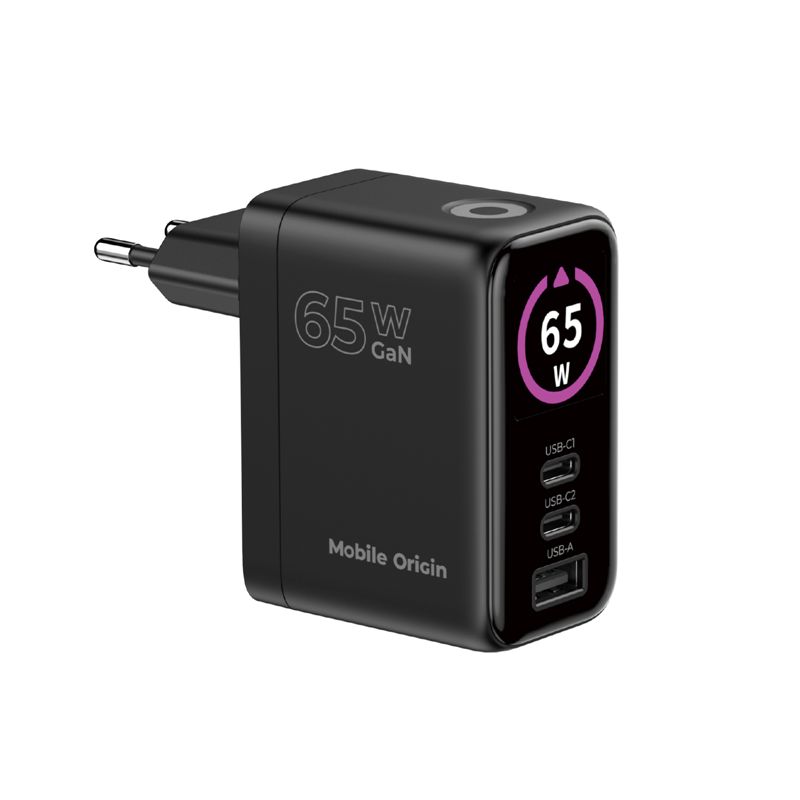 Mobile Origin PW20 65 W GaN hálózati töltő kijelzővel, 2× USB-C és USB-A, fekete-8
