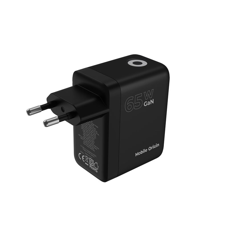 Mobile Origin PW20 65 W GaN hálózati töltő kijelzővel, 2× USB-C és USB-A, fekete-1