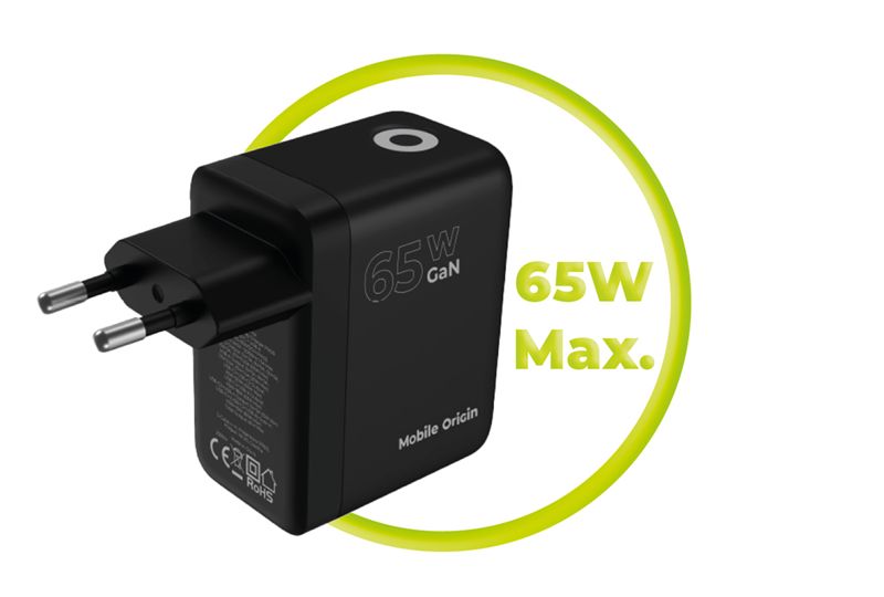 Mobile Origin PW20 65 W GaN hálózati töltő kijelzővel, 2× USB-C és USB-A, fekete-13