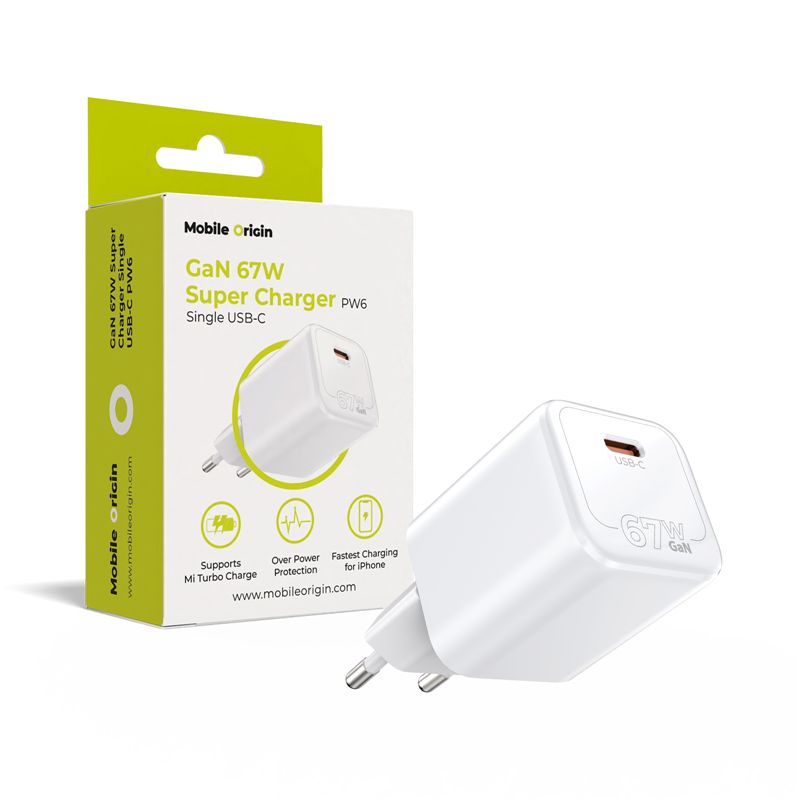 Mobile Origin GaN 67 W Super Charger egyportos USB-C PW6 hálózati töltő, fehér-0