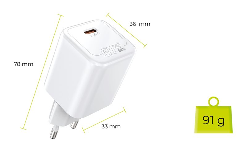 Mobile Origin GaN 67 W Super Charger egyportos USB-C PW6 hálózati töltő, fehér-1