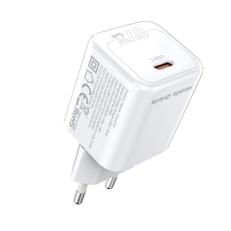 Mobile Origin GaN 67 W Super Charger egyportos USB-C PW6 hálózati töltő, fehér-6