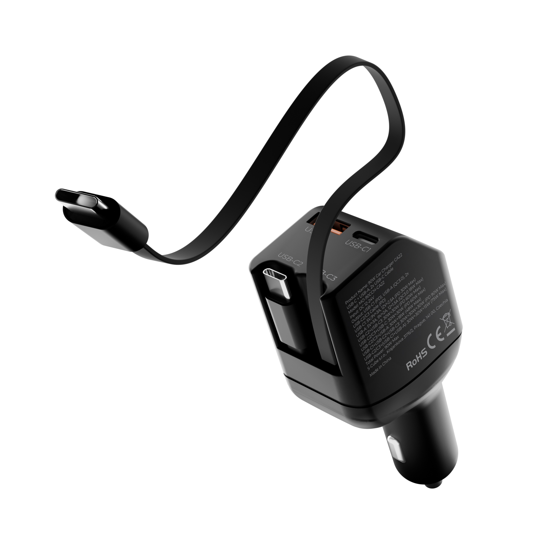 Mobile Origin CA22 90 W-os autós töltő USB-C és USB-A csatlakozóval, 2 db USB-C kábellel, fekete-11