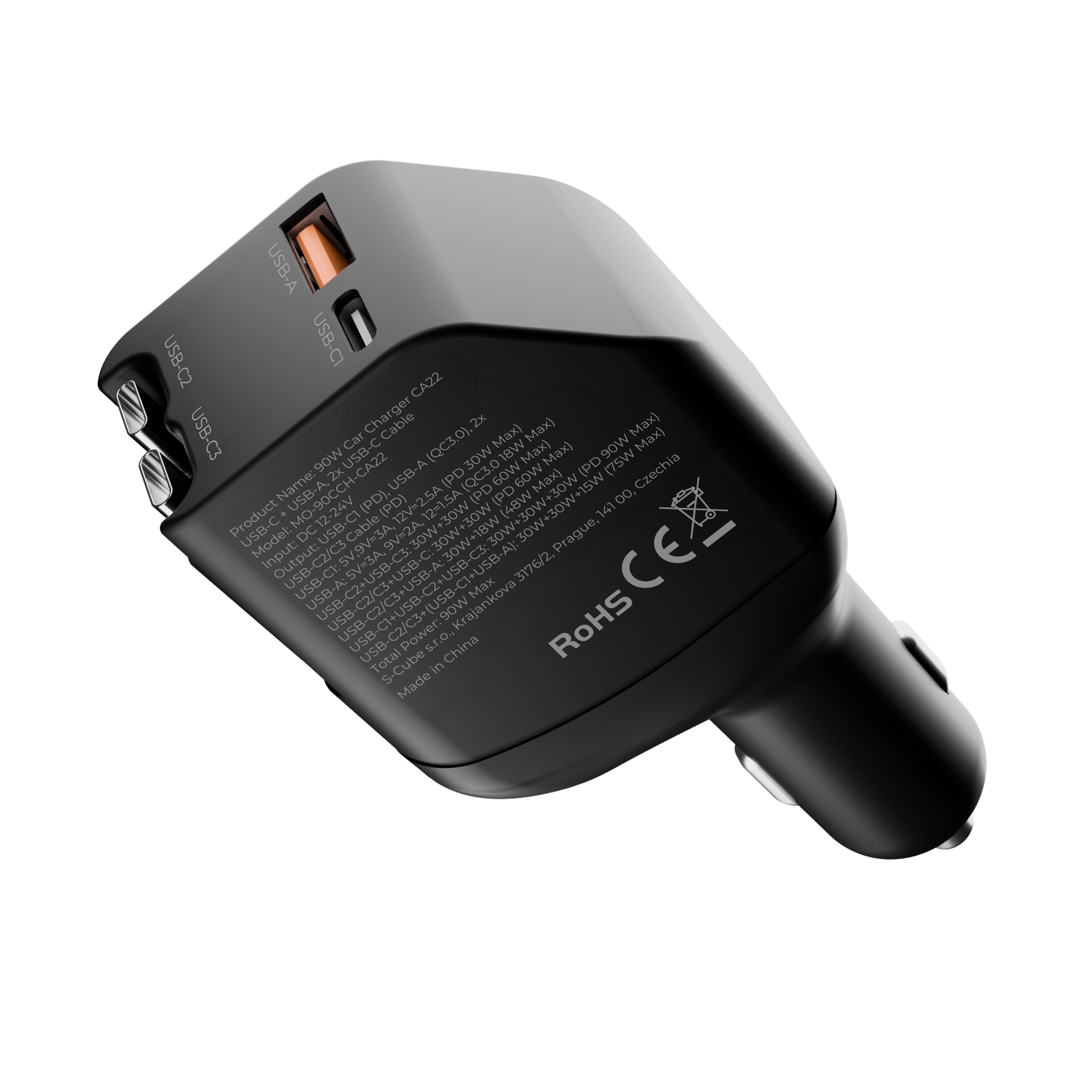 Mobile Origin CA22 90 W-os autós töltő USB-C és USB-A csatlakozóval, 2 db USB-C kábellel, fekete-7