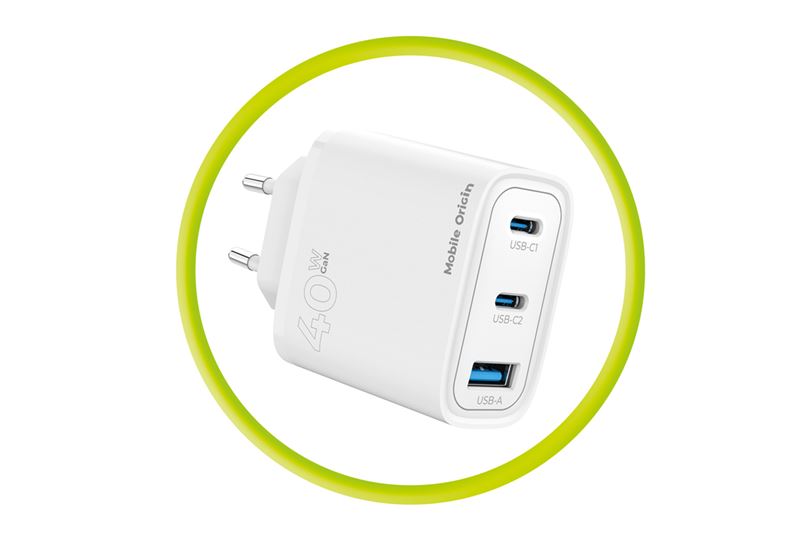 Mobile Origin GaN 40W fali töltő MO13 fehér, 1 USB-A és 2 USB-C-11