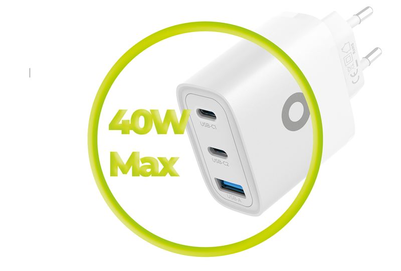 Mobile Origin GaN 40W fali töltő MO13 fehér, 1 USB-A és 2 USB-C-9
