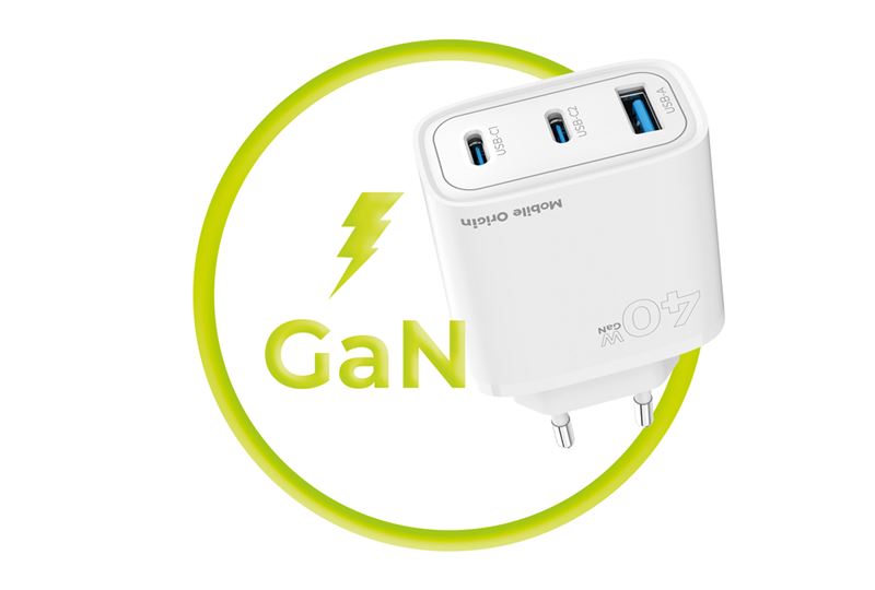Mobile Origin GaN 40W fali töltő MO13 fehér, 1 USB-A és 2 USB-C-5