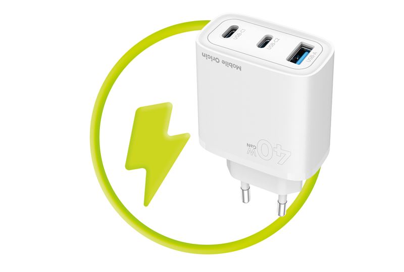 Mobile Origin GaN 40W fali töltő MO13 fehér, 1 USB-A és 2 USB-C-4