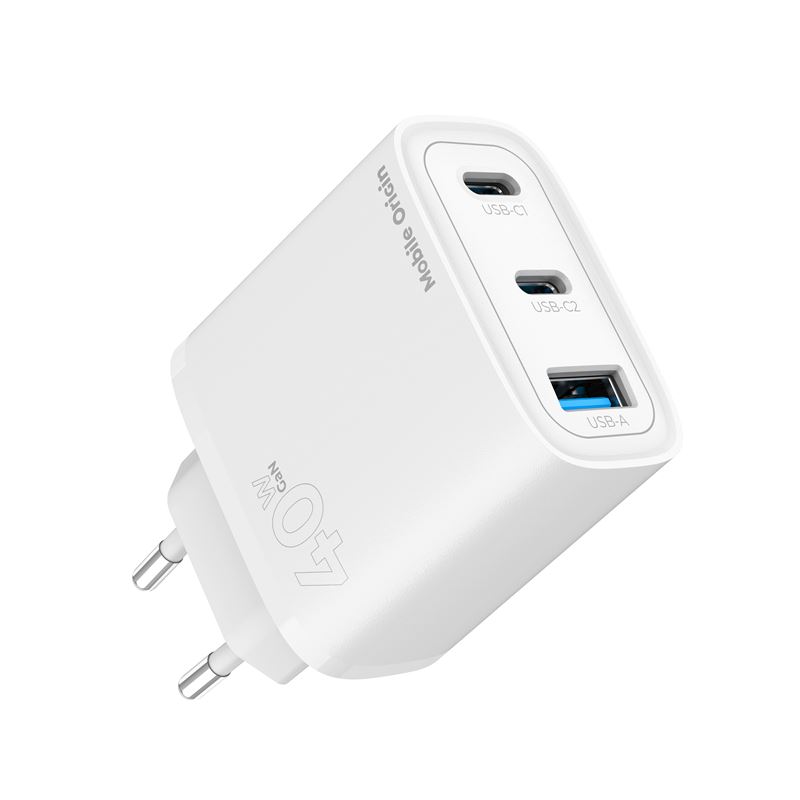Mobile Origin GaN 40W fali töltő MO13 fehér, 1 USB-A és 2 USB-C-2