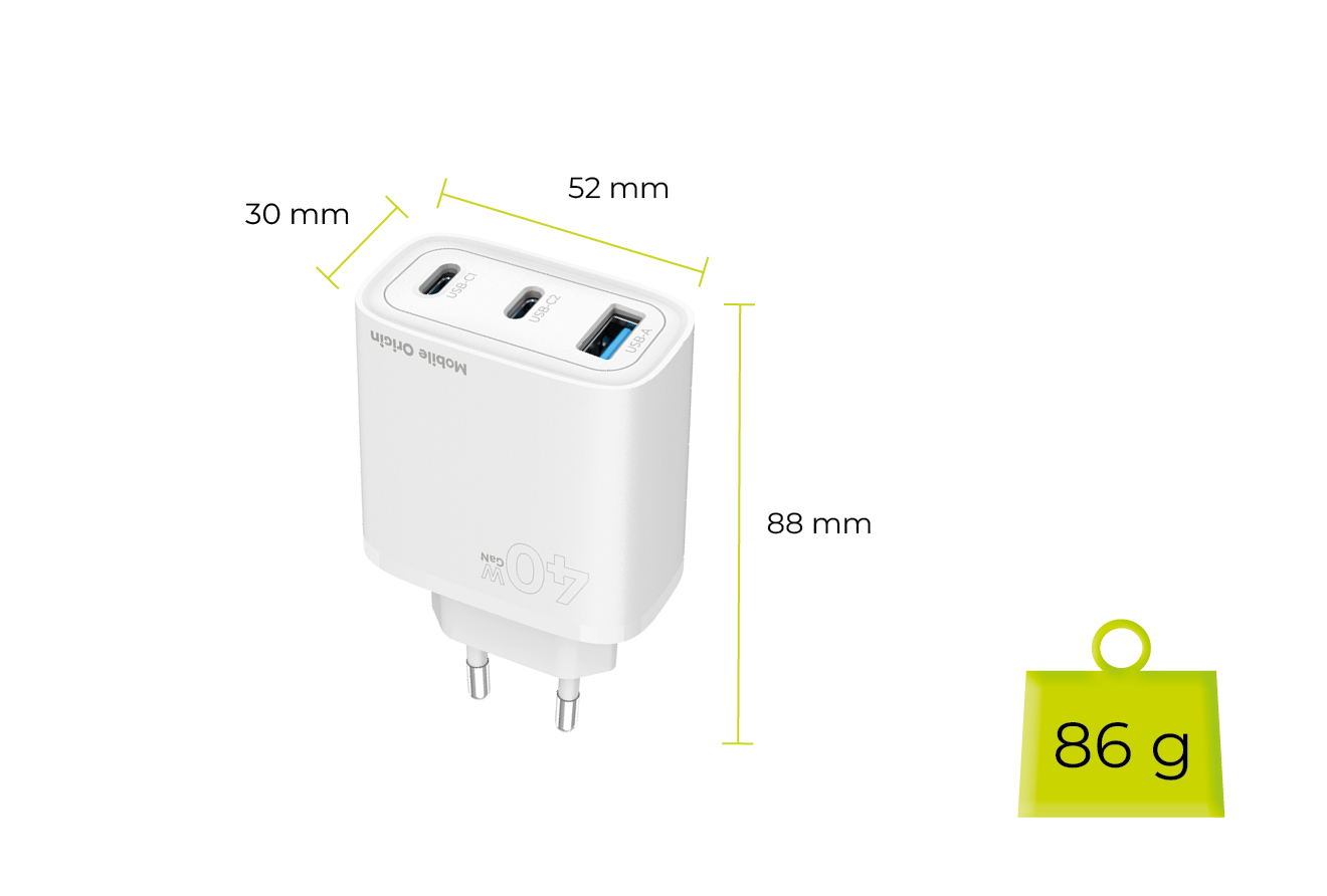 Mobile Origin GaN 40W fali töltő MO13 fehér, 1 USB-A és 2 USB-C-12