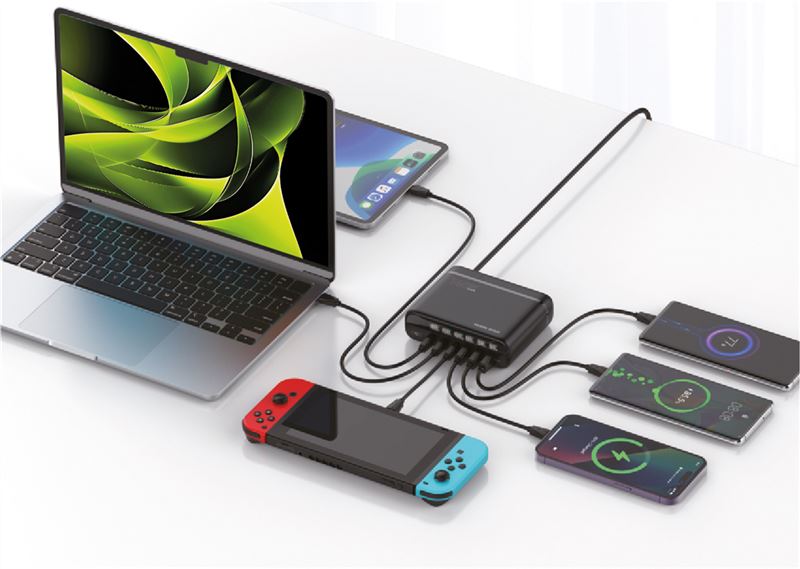 Mobile Origin PW12 GaN 140W utazási töltőállomás EU/UK/US adapterekkel, 3x USB-C + 3x USB-A-15