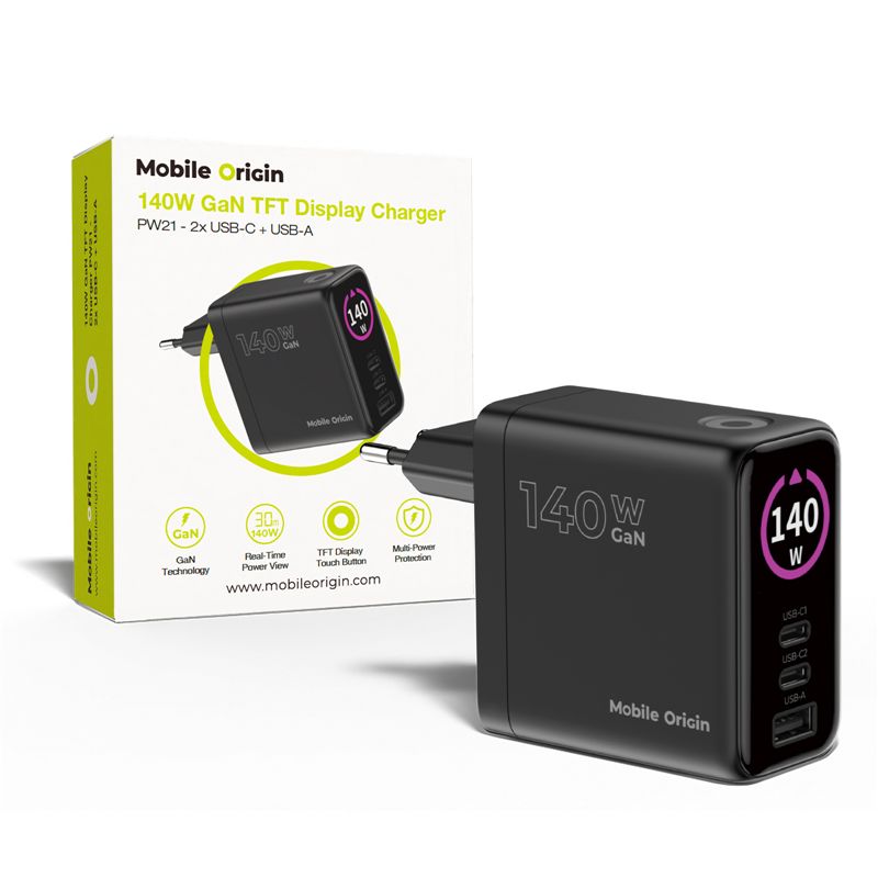 Mobile Origin PW21 140W GaN hálózati töltő kijelzővel, fekete-0