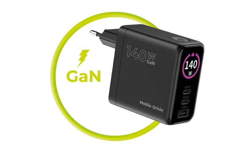 Mobile Origin PW21 140W GaN hálózati töltő kijelzővel, fekete-11