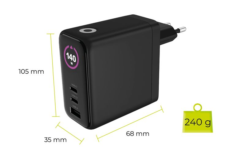 Mobile Origin PW21 140W GaN hálózati töltő kijelzővel, fekete-8