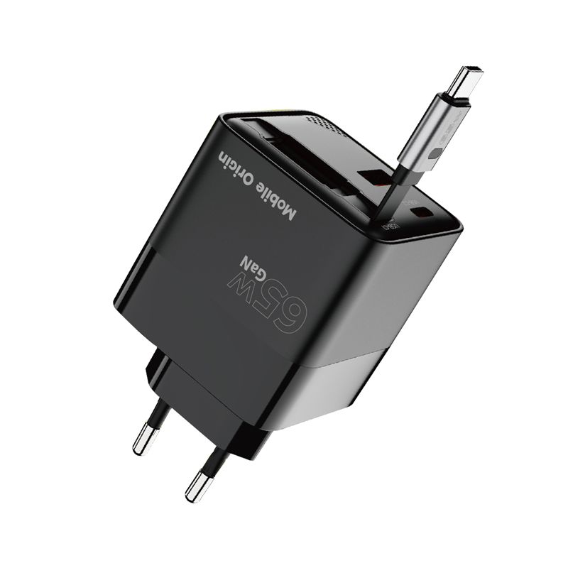 Mobile Origin 65 W-os GaN PW2 kijelzős hálózati töltő felcsévélhető USB-C kábellel, USB-C és USB-A csatlakozóval-6