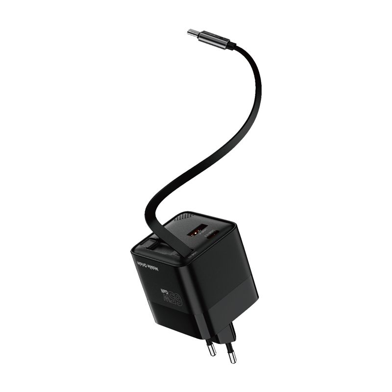 Mobile Origin 65 W-os GaN PW2 kijelzős hálózati töltő felcsévélhető USB-C kábellel, USB-C és USB-A csatlakozóval-2