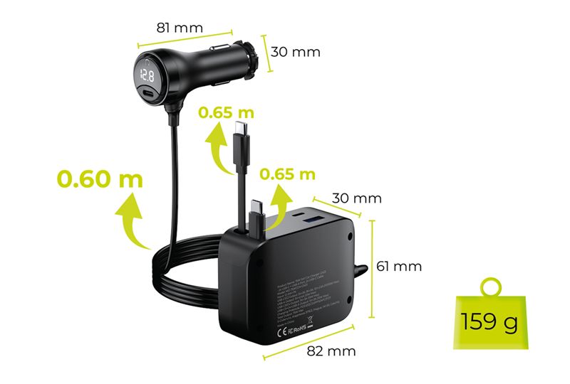 Mobile Origin CA23 75 W-os 5 az 1-ben autós töltő, fekete-5