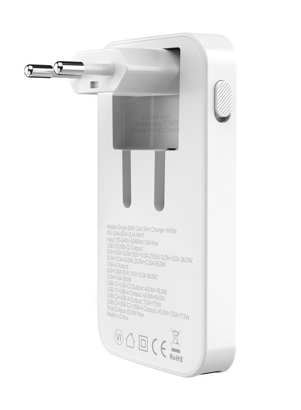 Mobile Origin 65 W GaN III Slim hálózati töltő 2× USB-C és USB-A csatlakozóval, fehér-17