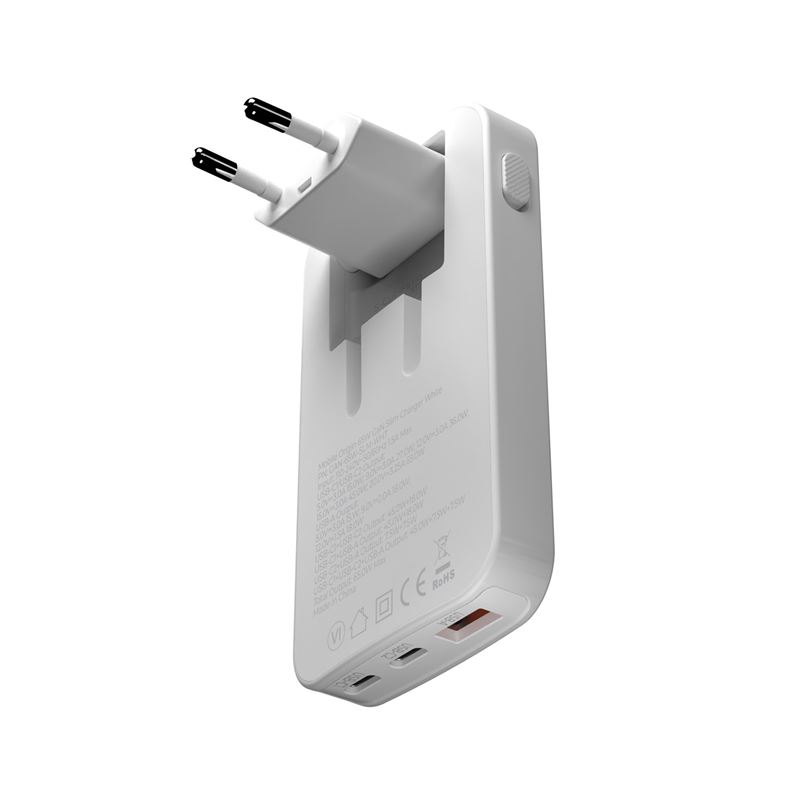 Mobile Origin 65 W GaN III Slim hálózati töltő 2× USB-C és USB-A csatlakozóval, fehér-16
