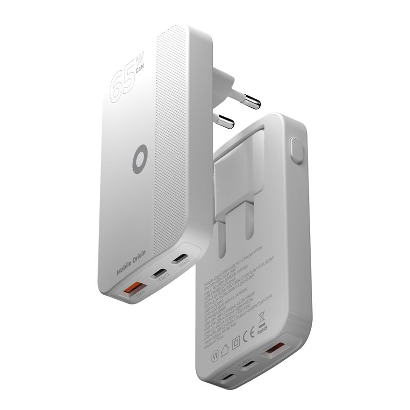 Mobile Origin 65 W GaN III Slim hálózati töltő 2× USB-C és USB-A csatlakozóval, fehér-14