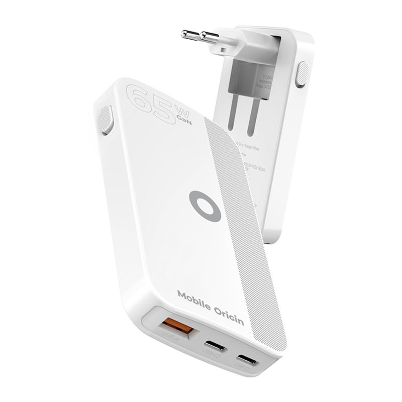 Mobile Origin 65 W GaN III Slim hálózati töltő 2× USB-C és USB-A csatlakozóval, fehér-11